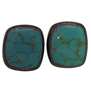 Vintage Sterling Silver Turquoise Square Pierced Stud Earrings 8 Grams Signed